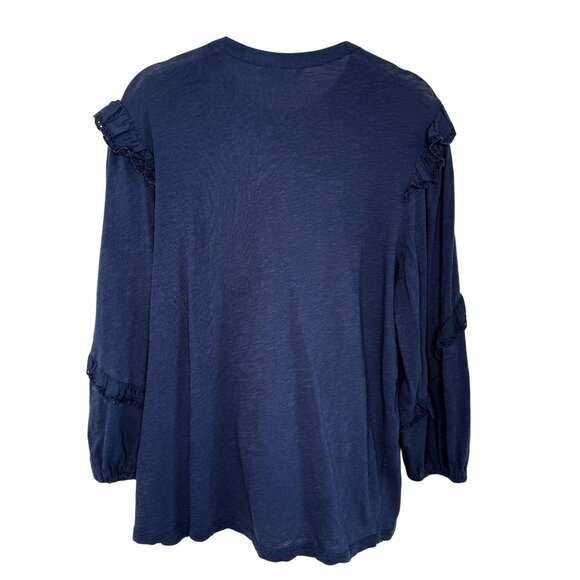 Lucky Brand Navy Long Sleeve Ruffle Button Down, L - Picture 2 of 11